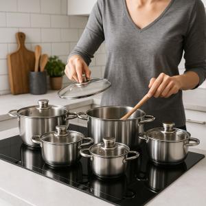 Set pentole 10 pezzi con coperchi e rivestimento antiaderente