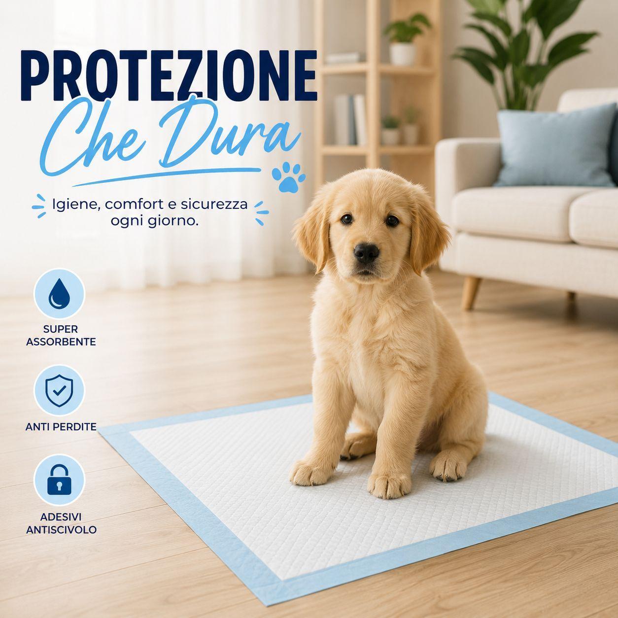 traversine igieniche adesive assorbenti 60x60 cm 40 pezzi per animali - foto 2 Traversina igienica adesiva assorbente per animali, vista frontale del prodotto