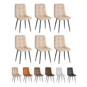 Set 6 sedie da pranzo in velluto imbottite design moderno con gambe nere in metallo