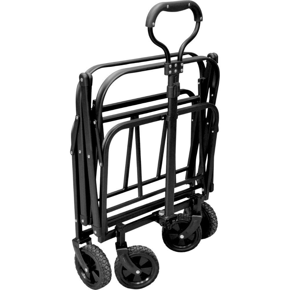 Carrello pieghevole con cestello e manici in posizione trasporto
