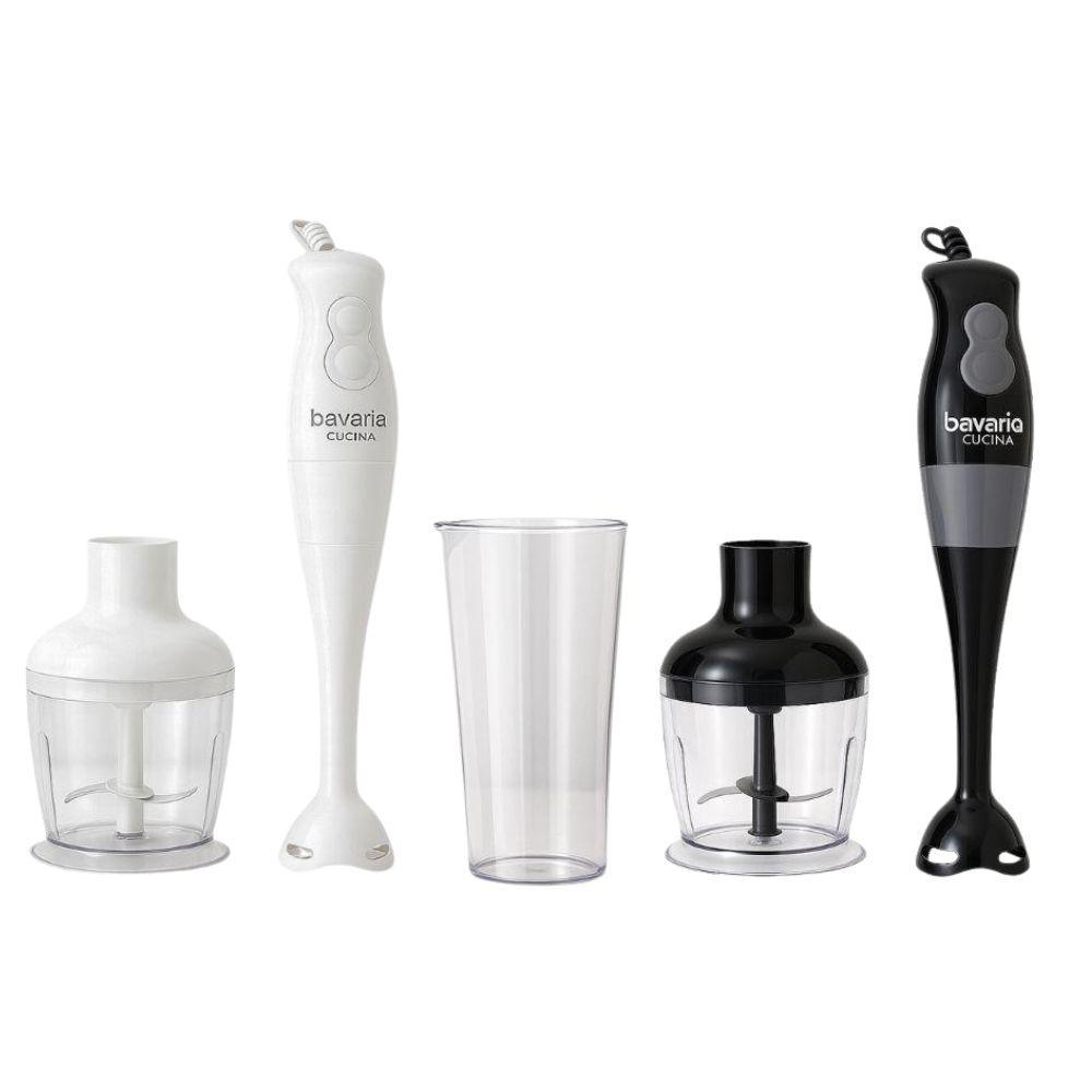 MixyChef Pro mixer bianco e nero con accessori: frullatore immersione, bicchiere, contenitori