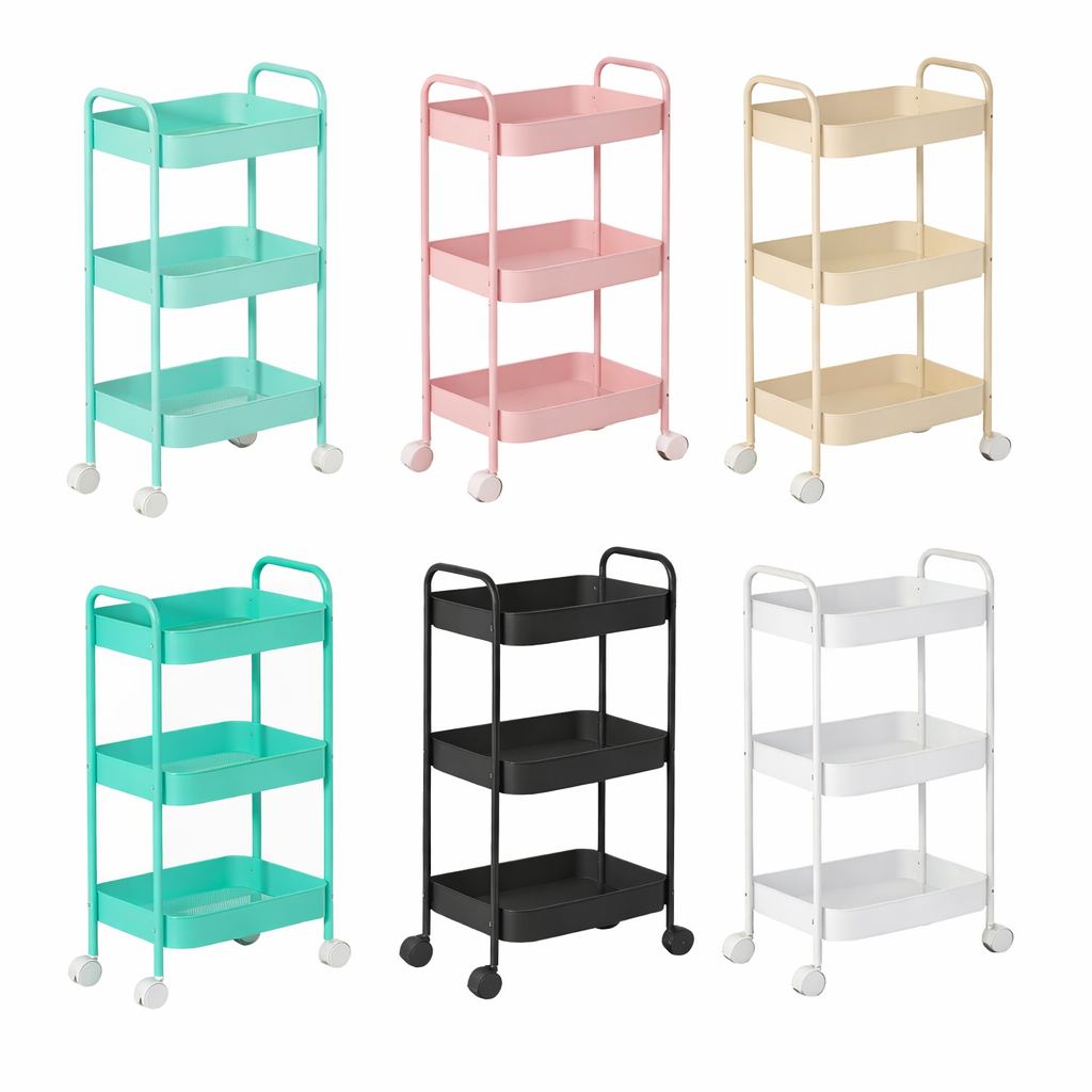 Carrello a tre piani, varianti di colore: turchese, rosa, beige, nero, bianco