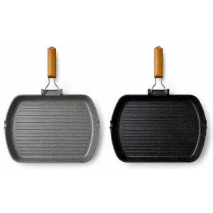 Bistecchiera grill effetto barbecue stone antiaderente 36x26 cm con manico in legno