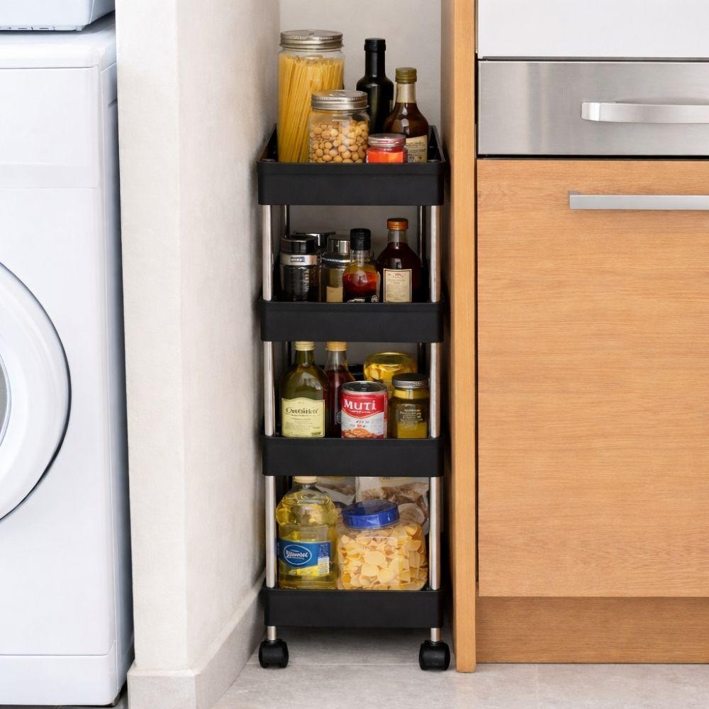 carrello salvaspazio a 4 ripiani con ruote per cucina, bagno, ripostiglio - foto 3 carrello salvaspazio a 4 ripiani con ruote per cucina, bagno, ripostiglio - foto 3