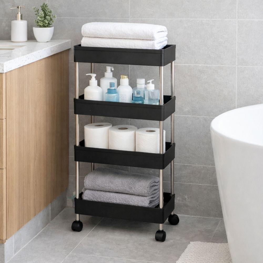 carrello salvaspazio a 4 ripiani con ruote per cucina, bagno, ripostiglio - foto 4 carrello salvaspazio a 4 ripiani con ruote per cucina, bagno, ripostiglio - foto 4