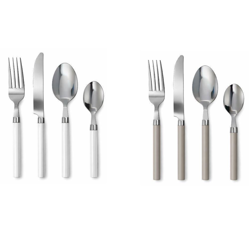 set posate 24 pezzi in acciaio inox con manico taupe - foto 1 Due set di posate da 4 pezzi con manici taupe e bianchi