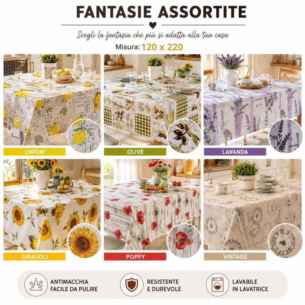  tovaglia da tavola fantasie assortite 120x220 cm antimacchia lavabile - foto 4