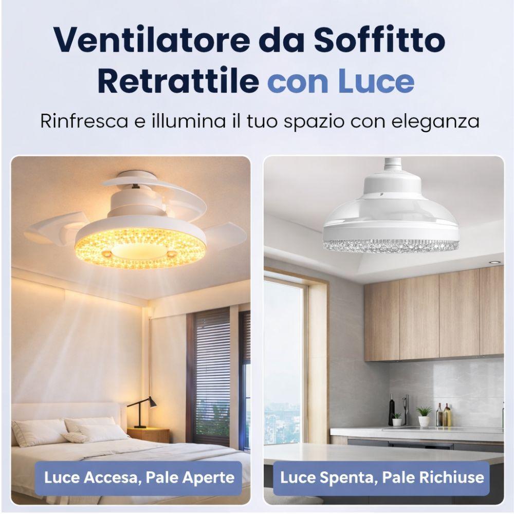  ventilatore da soffitto con luce led integrata e  ventola retrattile 2 in 1 - foto 3