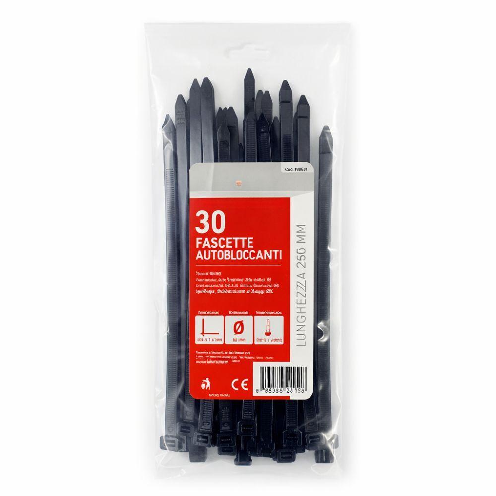  30 fascette autobloccanti nere 250 mm, resistenti in nylon - foto 1