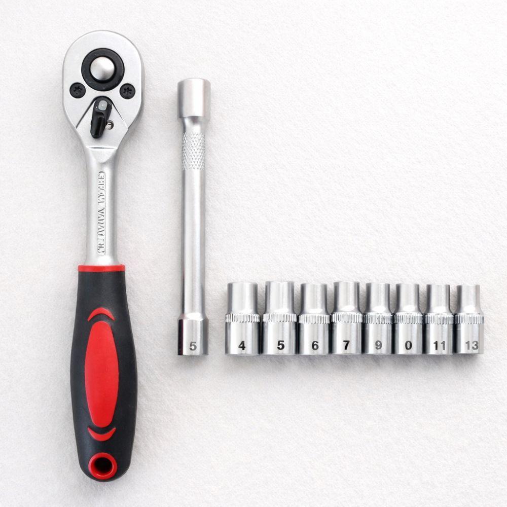 set chiavi a cricchetto reversibile 1/4 72 denti con 10 bussole e prolunga - foto 1