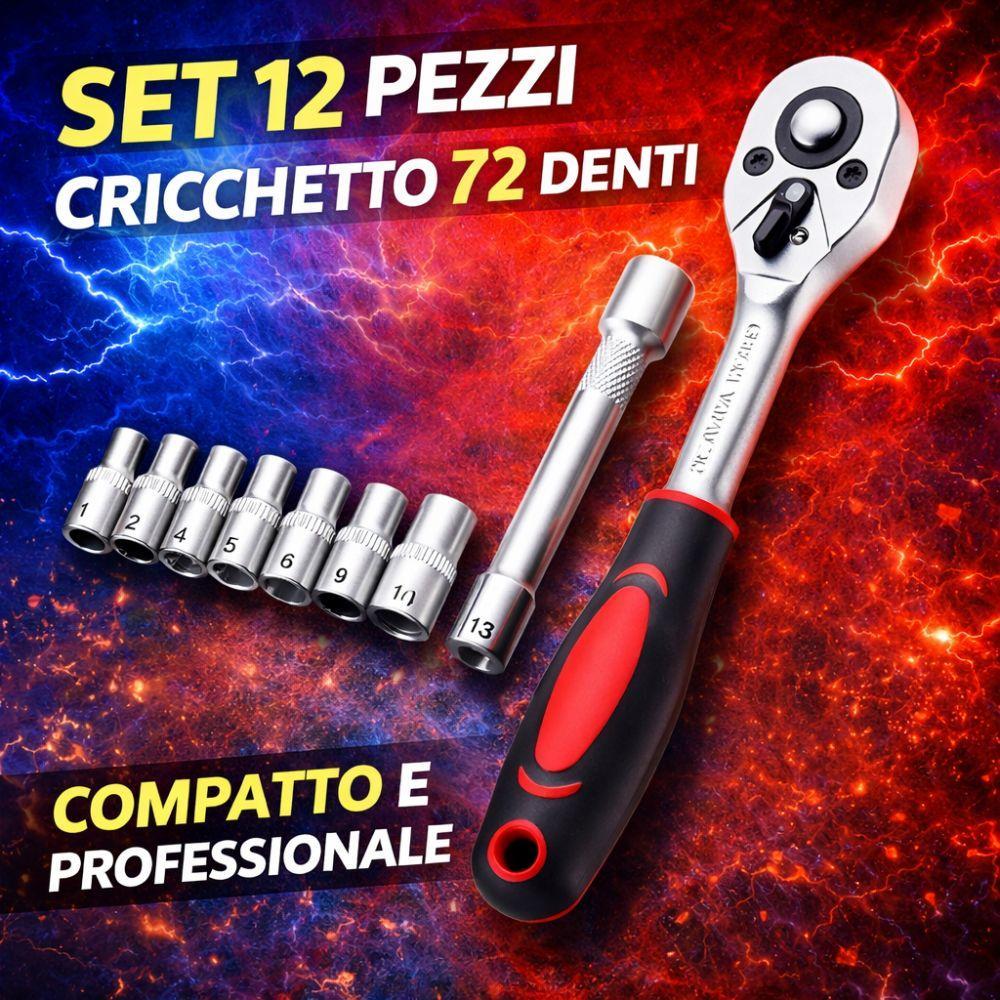  set chiavi a cricchetto reversibile 1/4 72 denti con 10 bussole e prolunga - foto 2