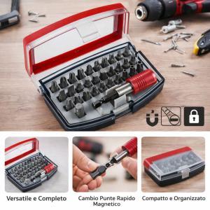 Set inserti per avvitatore 32 pezzi con porta inserti magnetico professionale