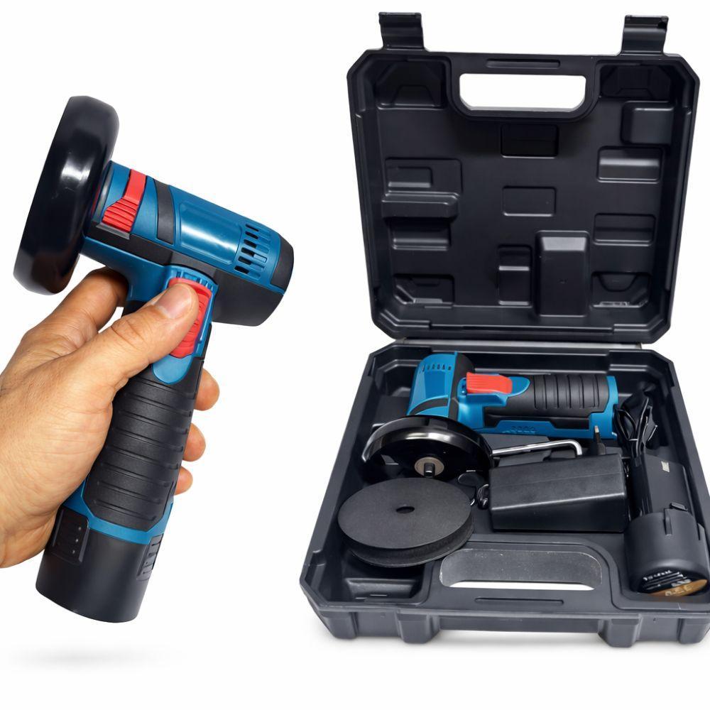 mini smerigliatrice angolare ricaricabile con doppia batteria 12v - foto 5 Smerigliatrice angolare in uso con batteria e accessori di molatura