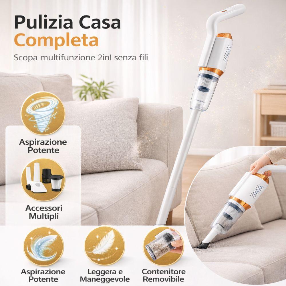 scopa elettrica multifunzionale 2in1 aspirapolvere con accessori - foto 3 Scopa elettrica 2in1 in uso su divano e superfici morbide dell'ambiente domestico