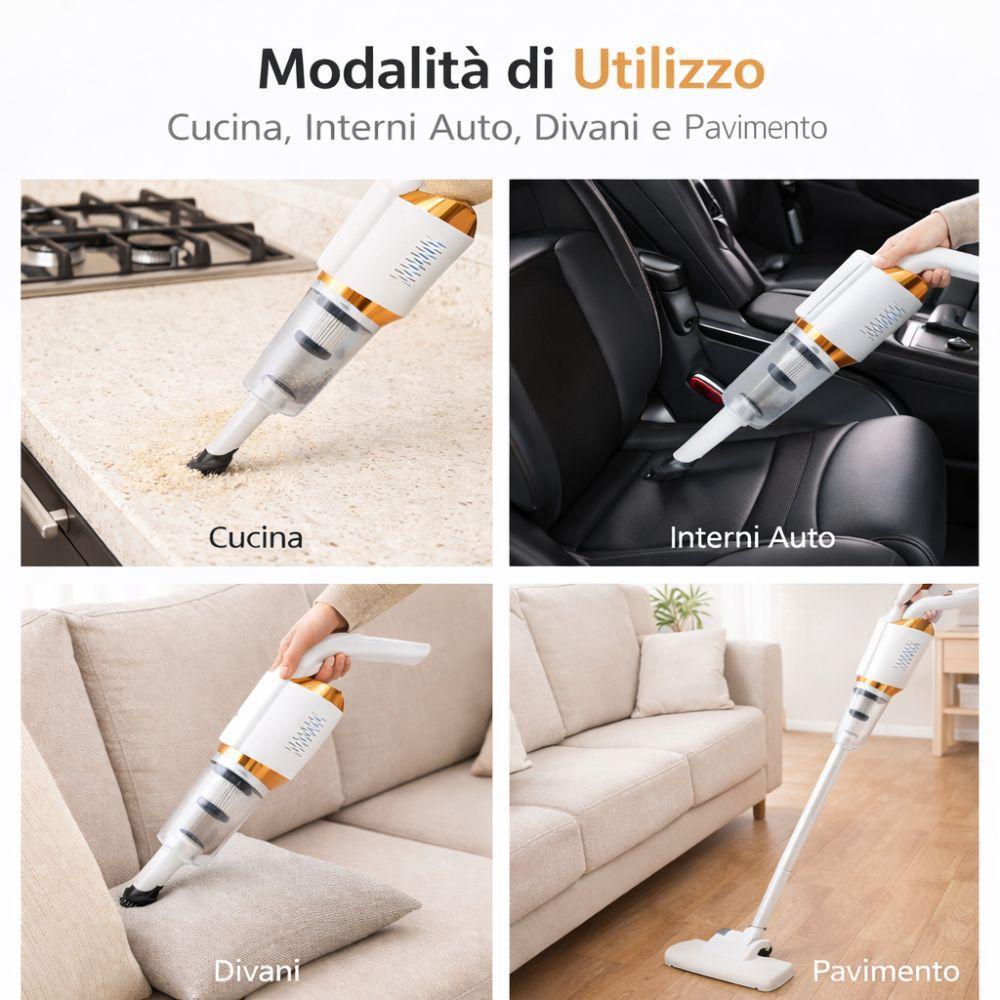 scopa elettrica multifunzionale 2in1 aspirapolvere con accessori - foto 4 Scopa elettrica Multifunzionale 2in1 in configurazione di utilizzo con accessori inclusi