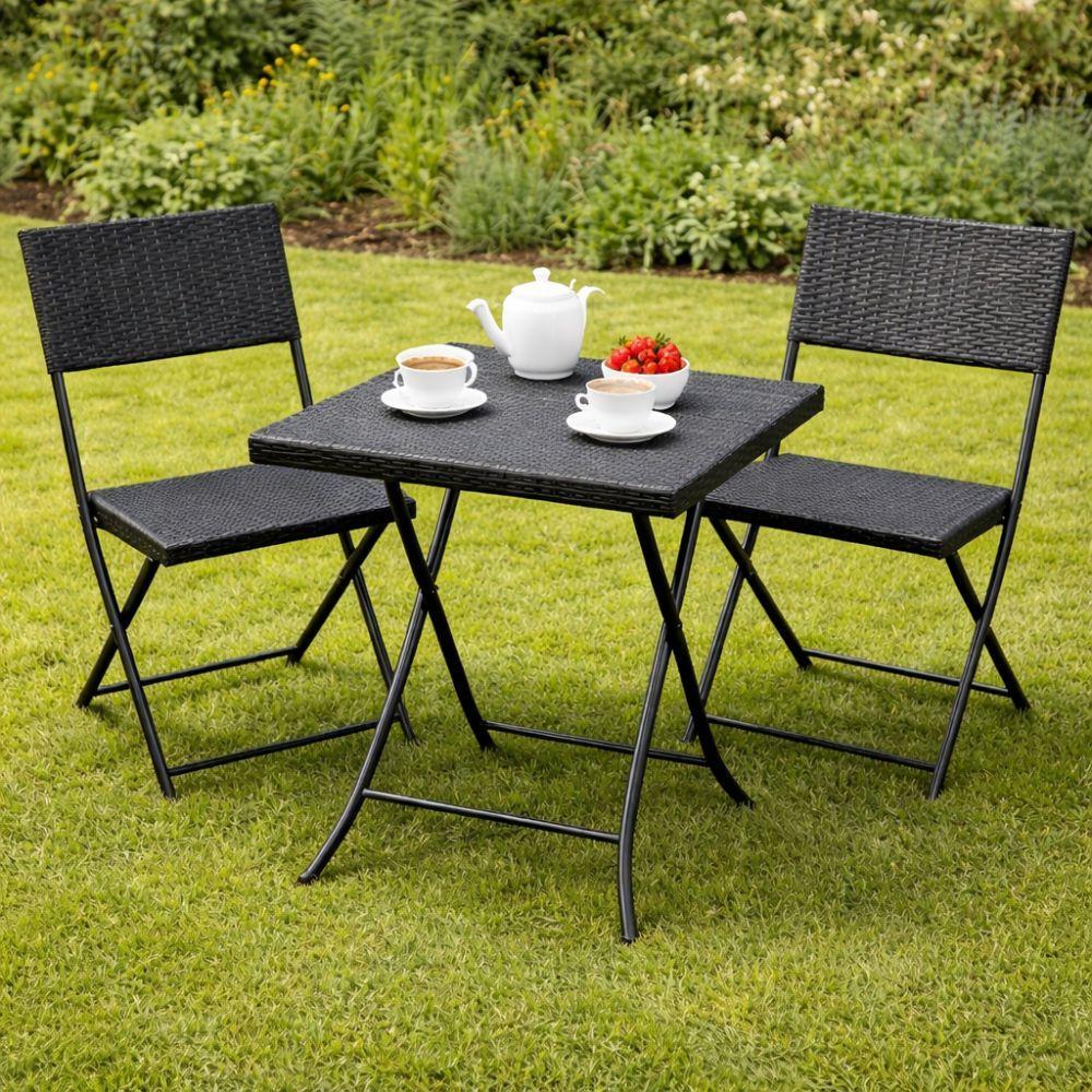  set salotto da giardino 3 pezzi effetto rattan nero con cuscini - foto 5