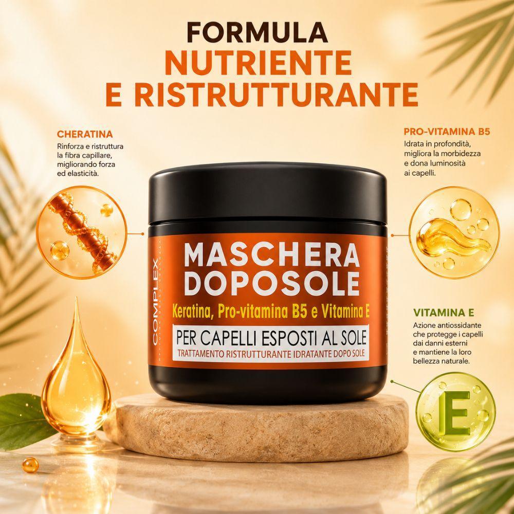  maschera doposole capelli ristrutturante con cheratina, pro-vitamina b5 e vitamina e - foto 3