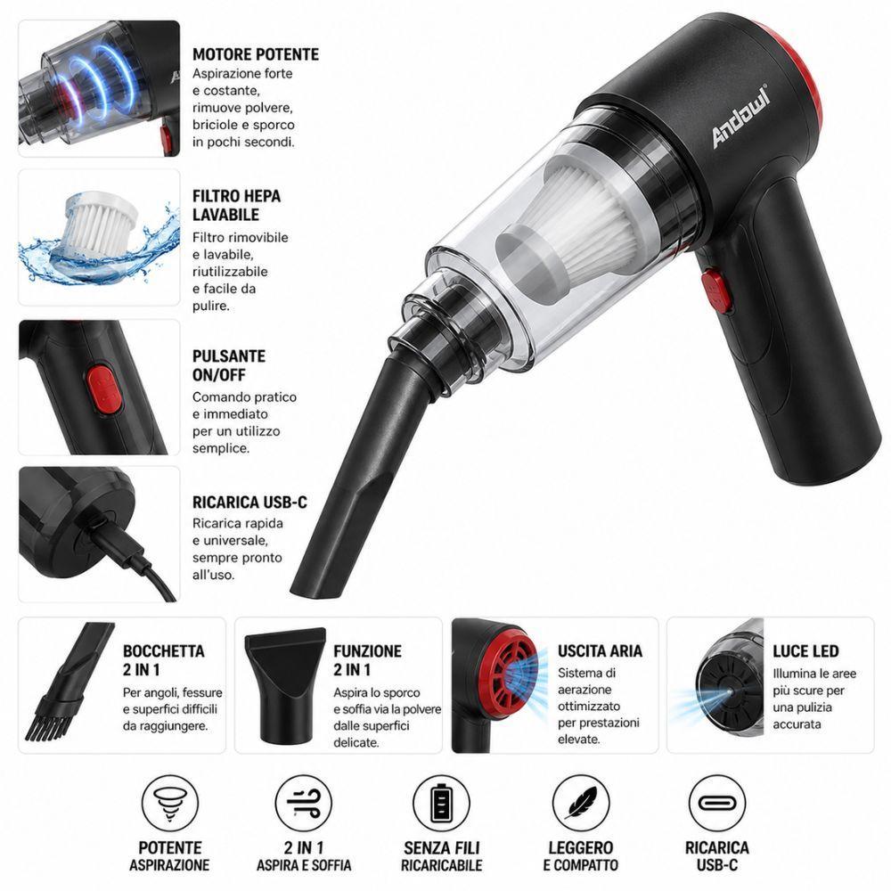 aspiratore portatile 2 in 1 senza fili – mini aspirapolvere auto e casa compatto e potente - foto 4 aspiratore portatile 2 in 1 senza fili – mini aspirapolvere auto e casa compatto e potente - foto 4