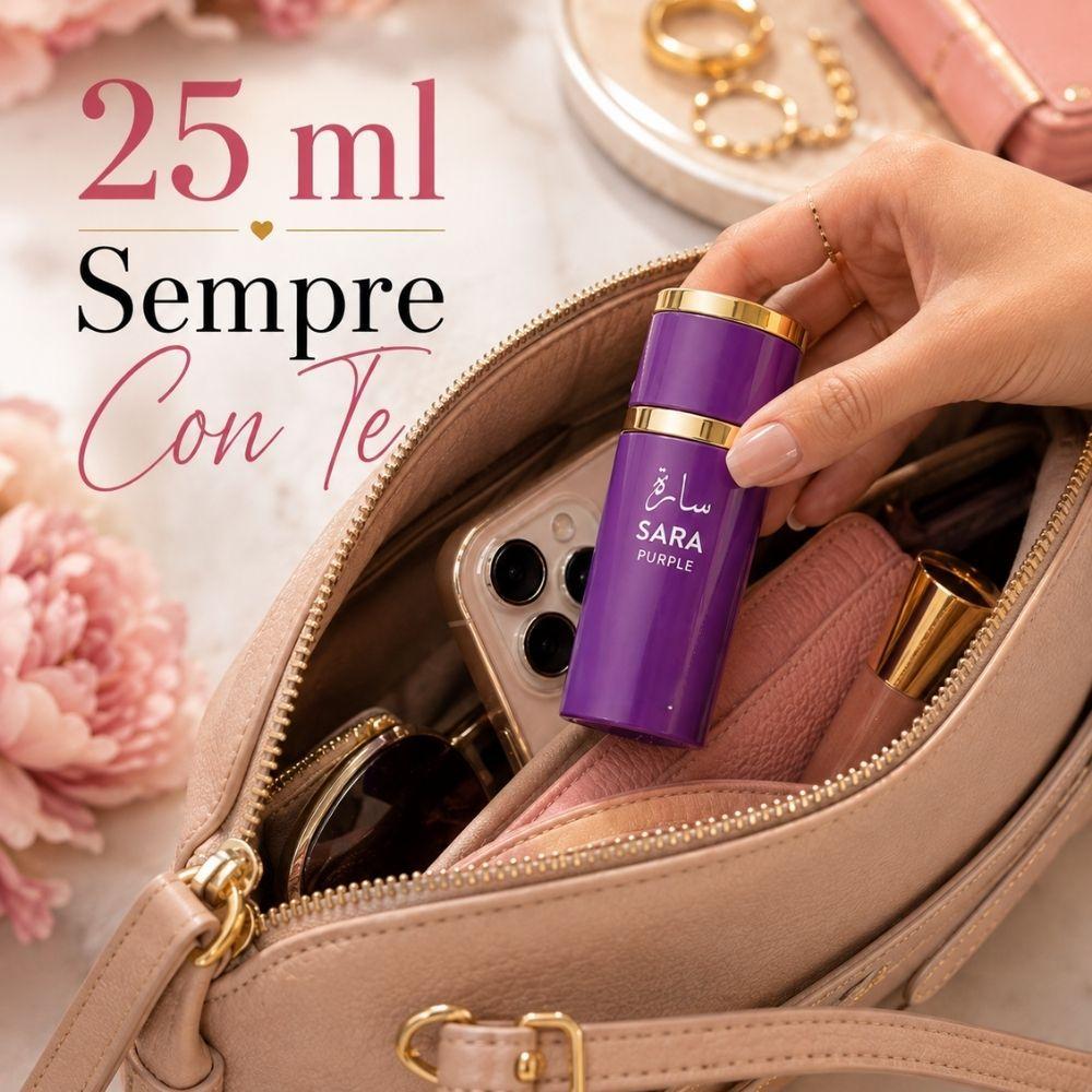 Flacone viola 25ml con accessori e elementi decorativi nella composizione