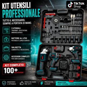 Kit 3 in 1 avvitatore, smerigliatrice angolare e avvitatore a impulsi con 3 batterie, punte e inserti