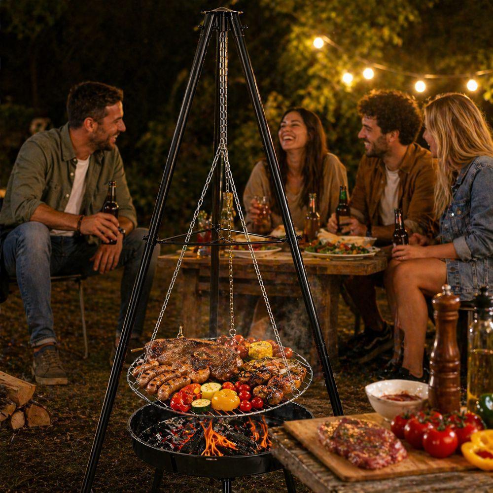 barbecue tripode con griglia sospesa regolabile braciere da giardino con catene e struttura in acciaio - foto 4 barbecue tripode con griglia sospesa regolabile braciere da giardino con catene e struttura in acciaio - foto 4