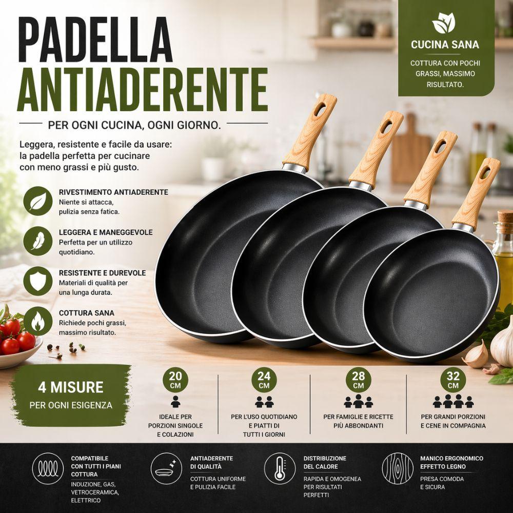 padella antiaderente effetto pietra con manico soft touch effetto legno 20/24/28/32 cm compatibile induzione - foto 2 padella antiaderente effetto pietra con manico soft touch effetto legno 20/24/28/32 cm compatibile induzione - foto 2