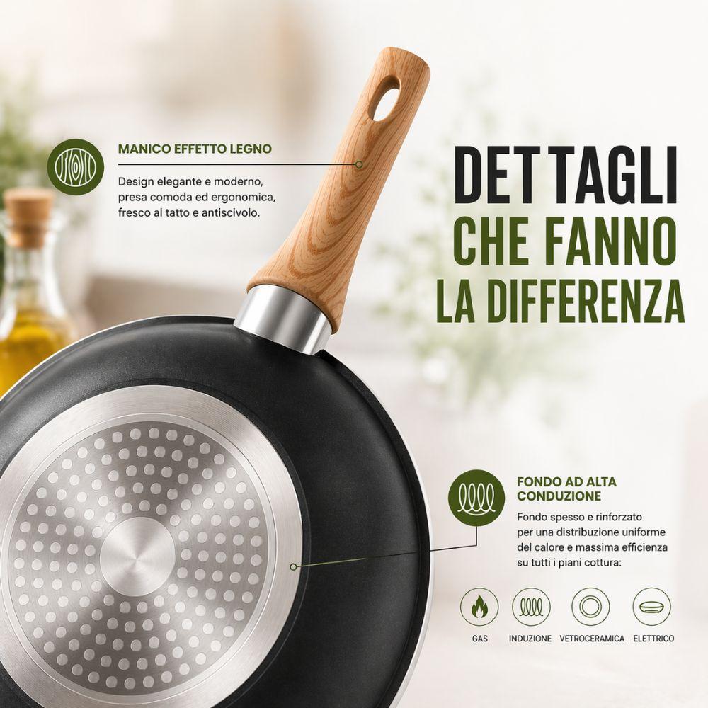 padella antiaderente effetto pietra con manico soft touch effetto legno 20/24/28/32 cm compatibile induzione - foto 4 padella antiaderente effetto pietra con manico soft touch effetto legno 20/24/28/32 cm compatibile induzione - foto 4