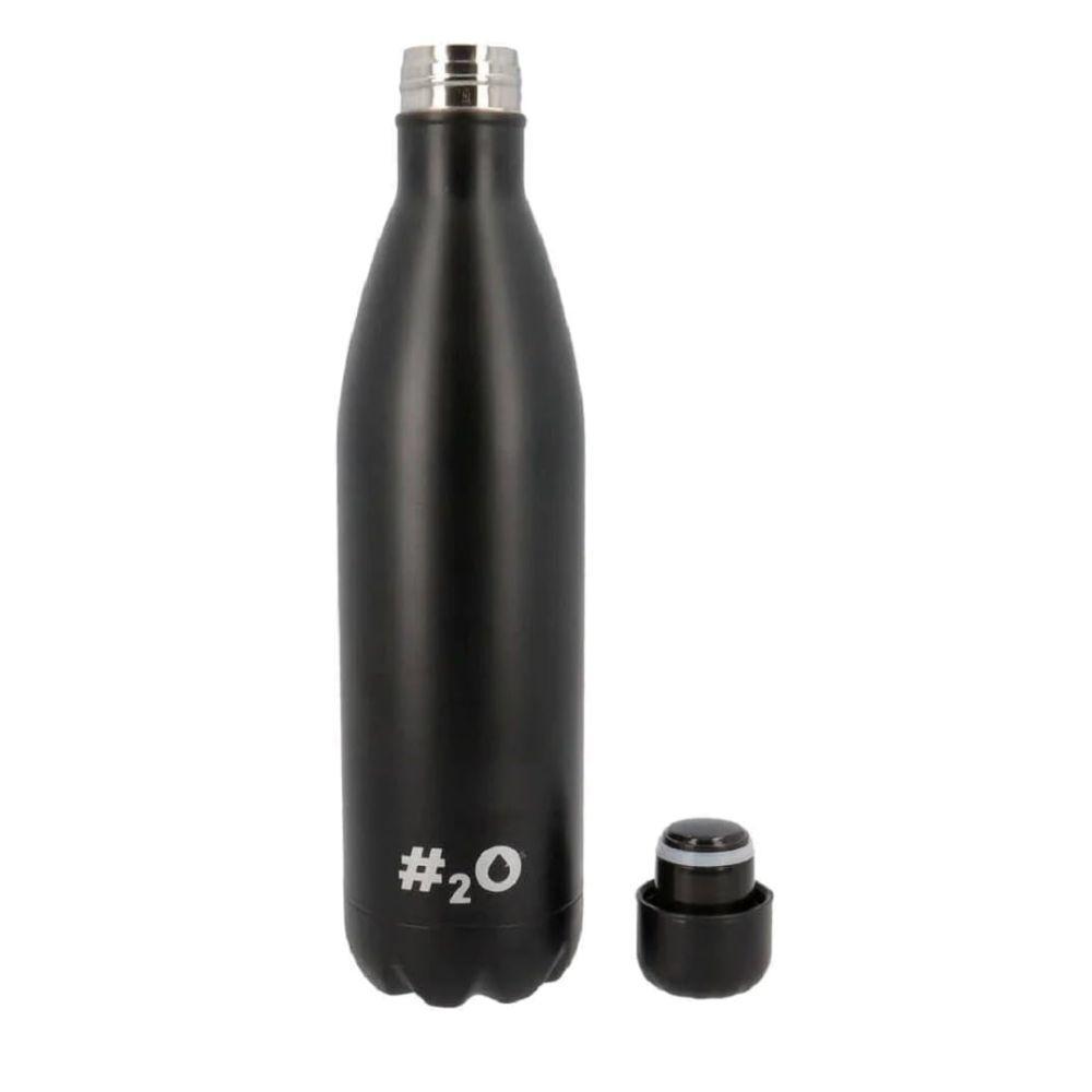 bottiglia termica nera opaca acciaio inox 750ml isolamento doppia parete caldo freddo 24h design premium - foto 2 Bottiglia termica nera doppia parete acciaio inox, vista laterale con tappo ermetico staccato
