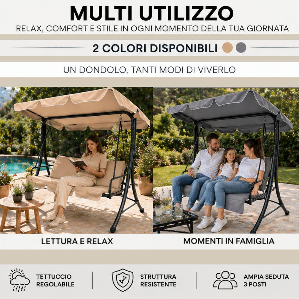  dondolo letto da giardino 3 posti con tettuccio regolabile struttura in acciaio - foto 2
