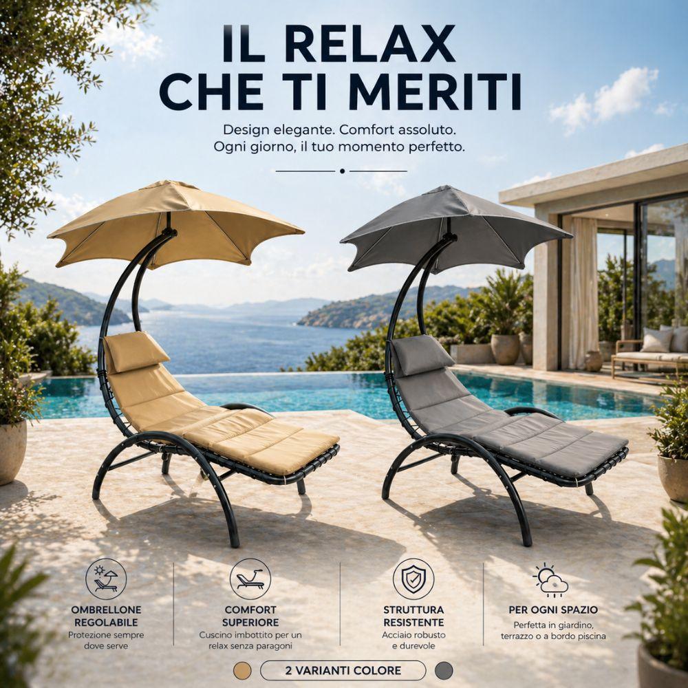 Sdraio con ombrellone presso piscina con vista lago, immagine promozionale