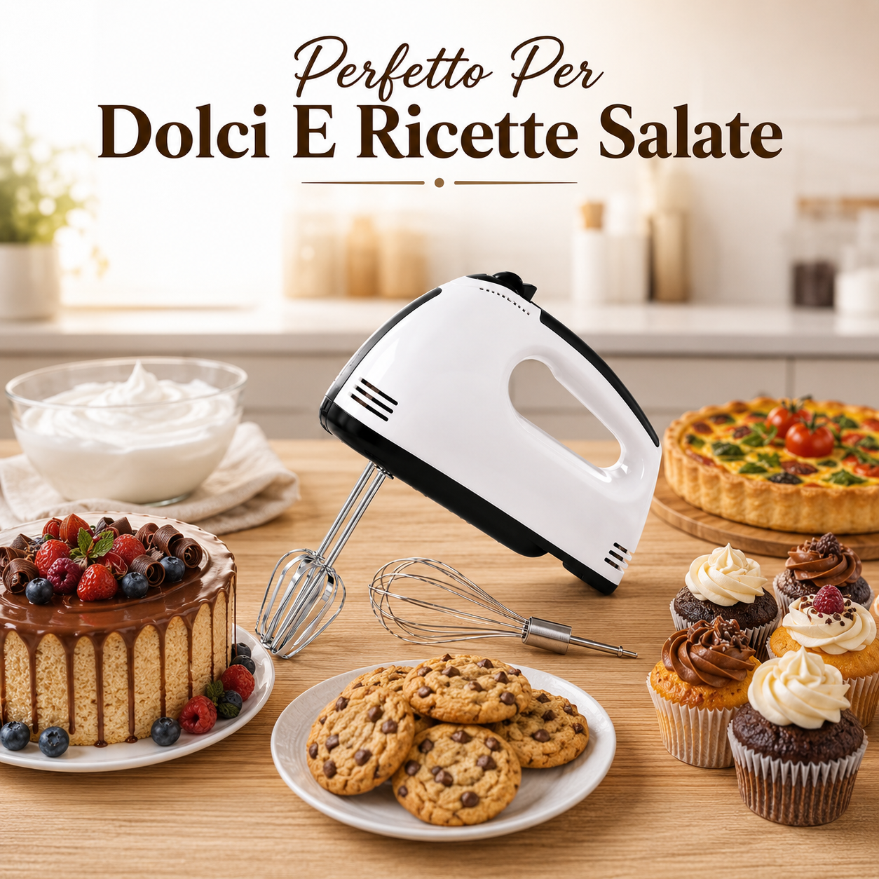  sbattitore elettrico con fruste in acciaio inox per dolci creme panna e impasti - foto 2