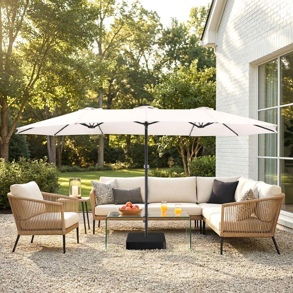 ombrellone da giardino con luci led integrate 4.6 m con base 80x80 cm - foto 4
