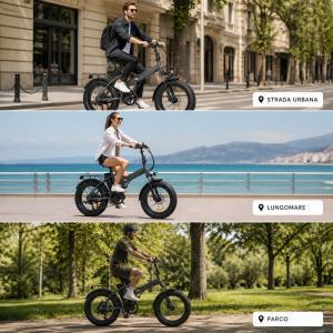 Bici elettrica pieghevole fat bike 20 pollici con batteria integrata e portapacchi
