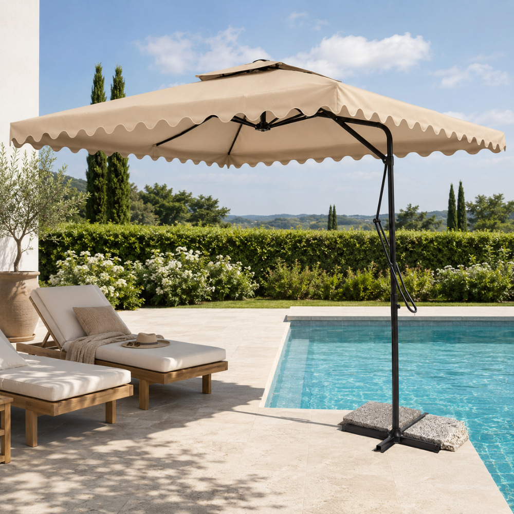  ombrellone da giardino decentrato 2,5x2,5 m con palo in metallo, chiusura a leva, base a croce e sistema air vent - foto 2