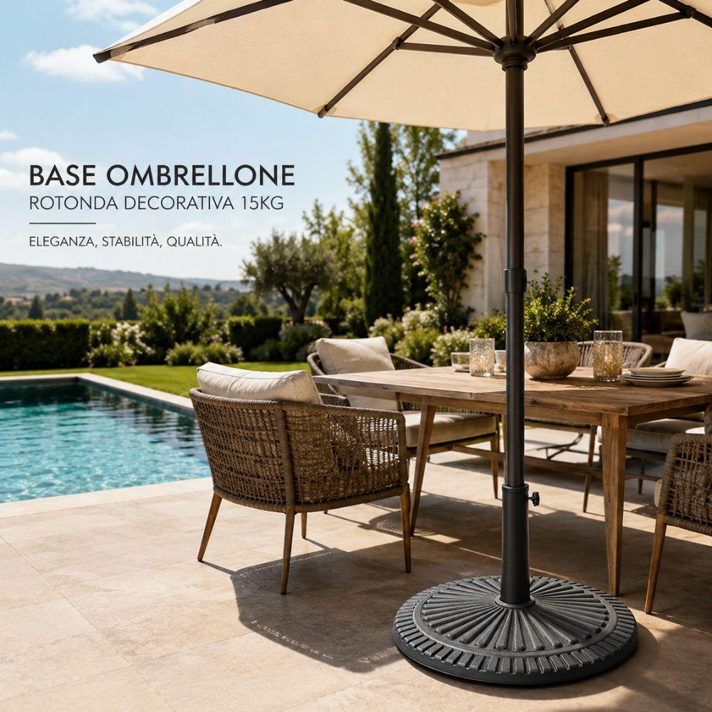  base ombrellone rotonda 15kg decorativa effetto ghisa supporto esterno giardino - foto 2
