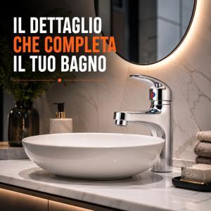 Miscelatore monocomando per lavabo bagno cromato con leva singola design moderno