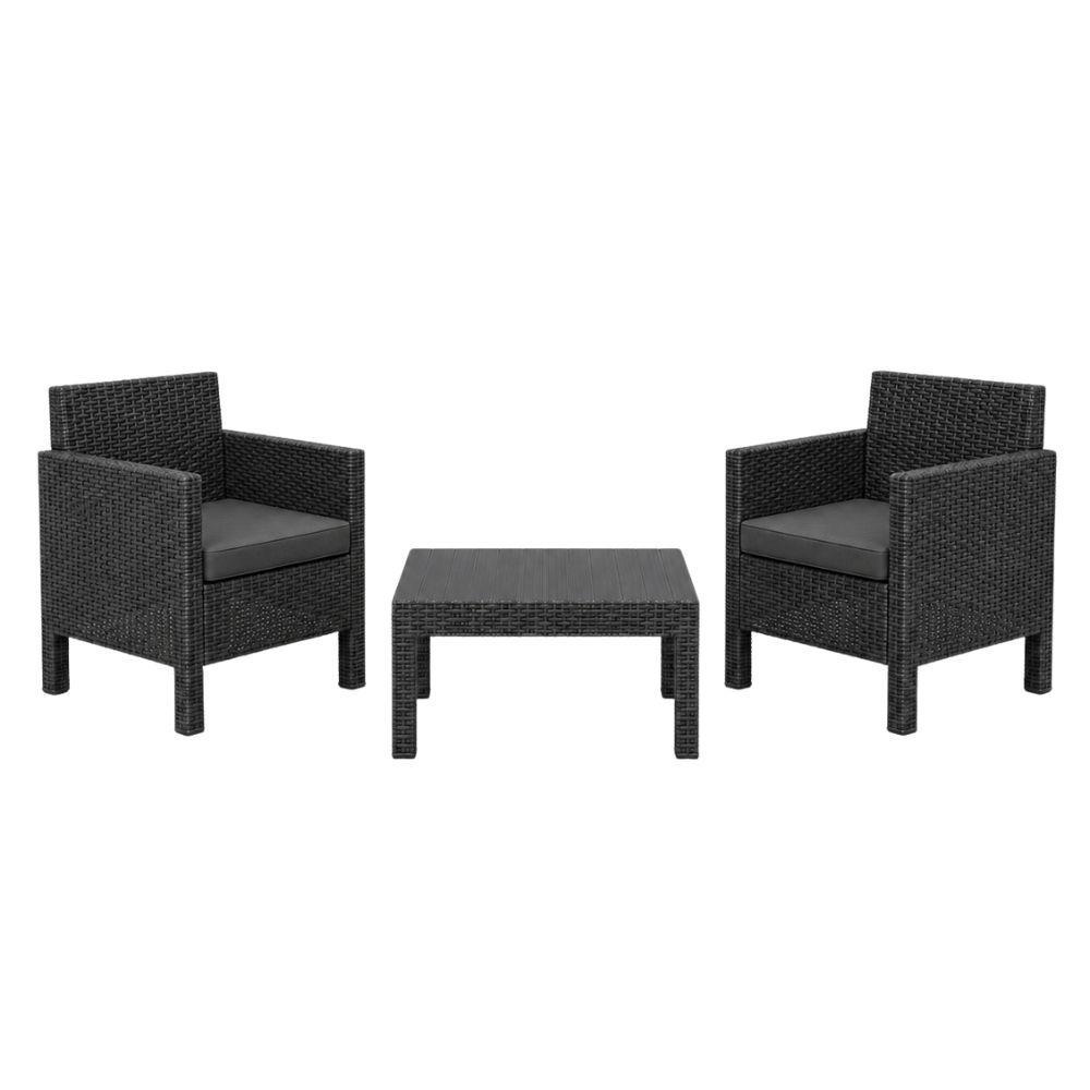 set salotto da giardino in rattan dark antracite con tavolino e cuscini - foto 1 set salotto da giardino in rattan dark antracite con tavolino e cuscini - foto 1