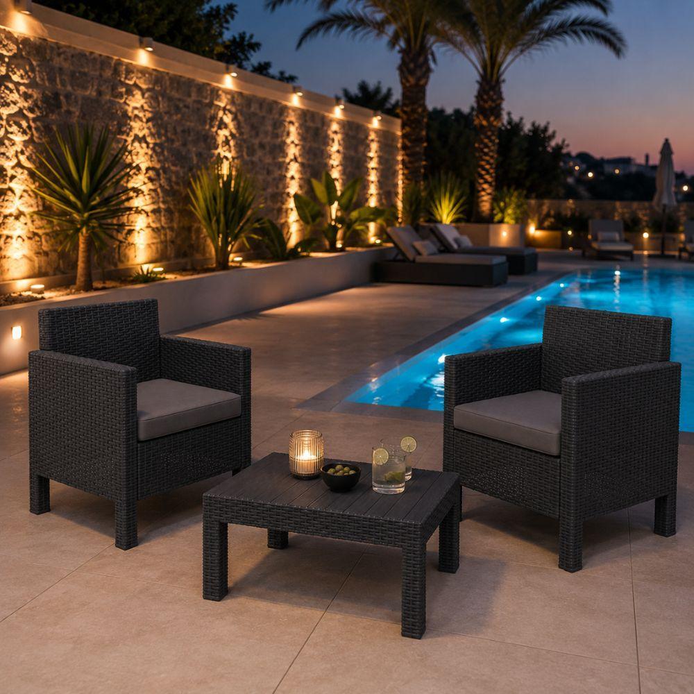 set salotto da giardino in rattan dark antracite con tavolino e cuscini - foto 3 set salotto da giardino in rattan dark antracite con tavolino e cuscini - foto 3