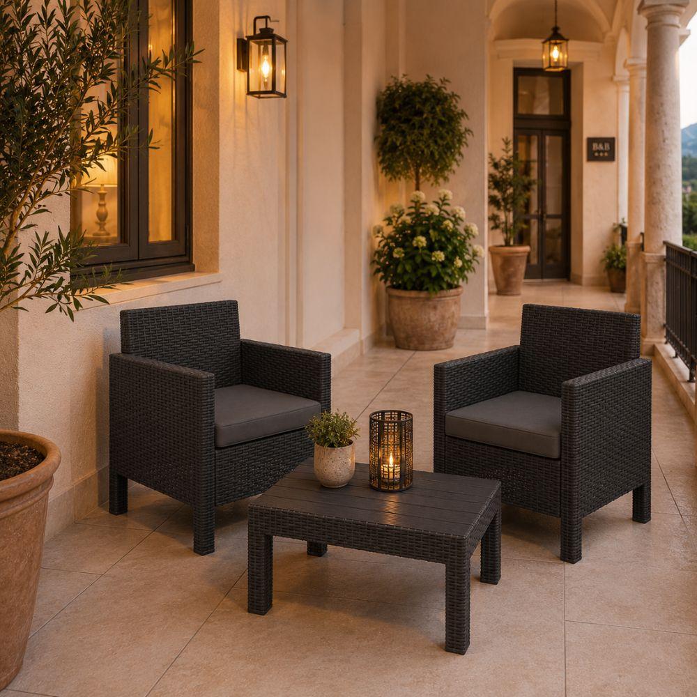 set salotto da giardino in rattan dark antracite con tavolino e cuscini - foto 5 set salotto da giardino in rattan dark antracite con tavolino e cuscini - foto 5