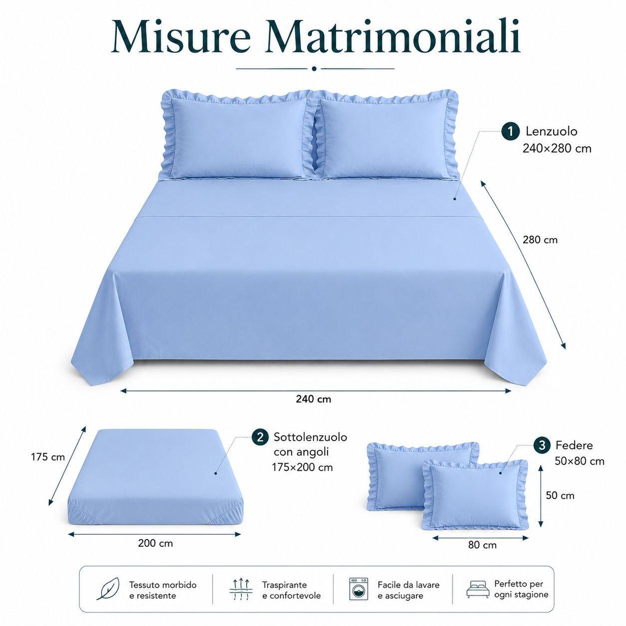 completo letto matrimoniale volant elegante con balze set lenzuola 4 pezzi - foto 4