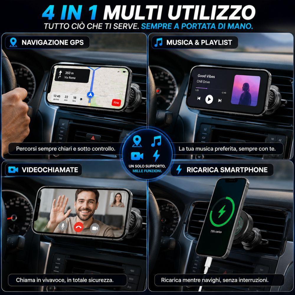 Supporto magnetico auto per smartphone con rotazione a 360 gradi