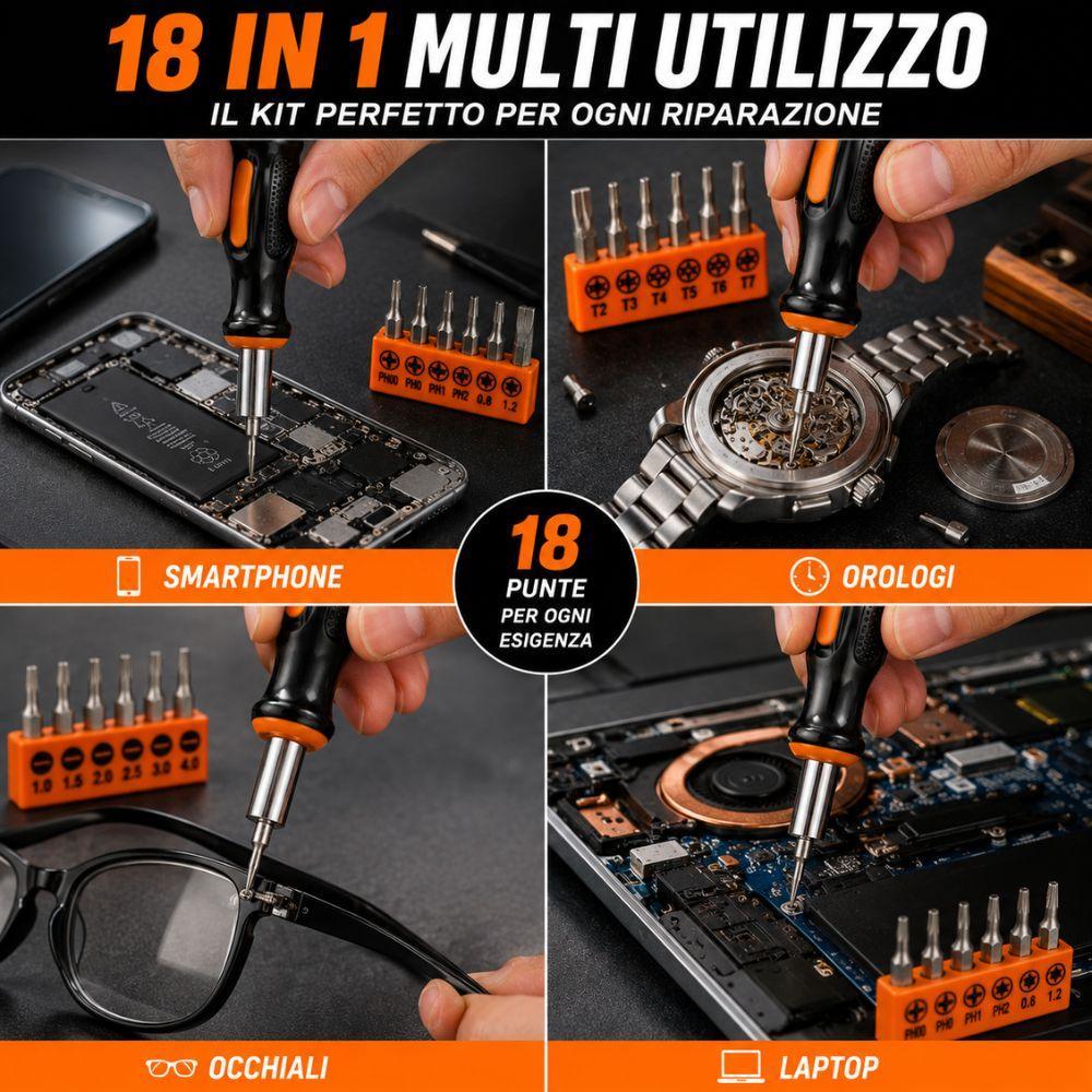 Set completo di cacciaviti di precisione con punte magnetiche per riparazioni elettroniche