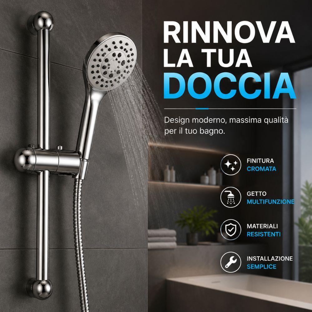 set doccia saliscendi con doccetta multifunzione e flessibile in acciaio cromato - foto 2 set doccia saliscendi con doccetta multifunzione e flessibile in acciaio cromato - foto 2
