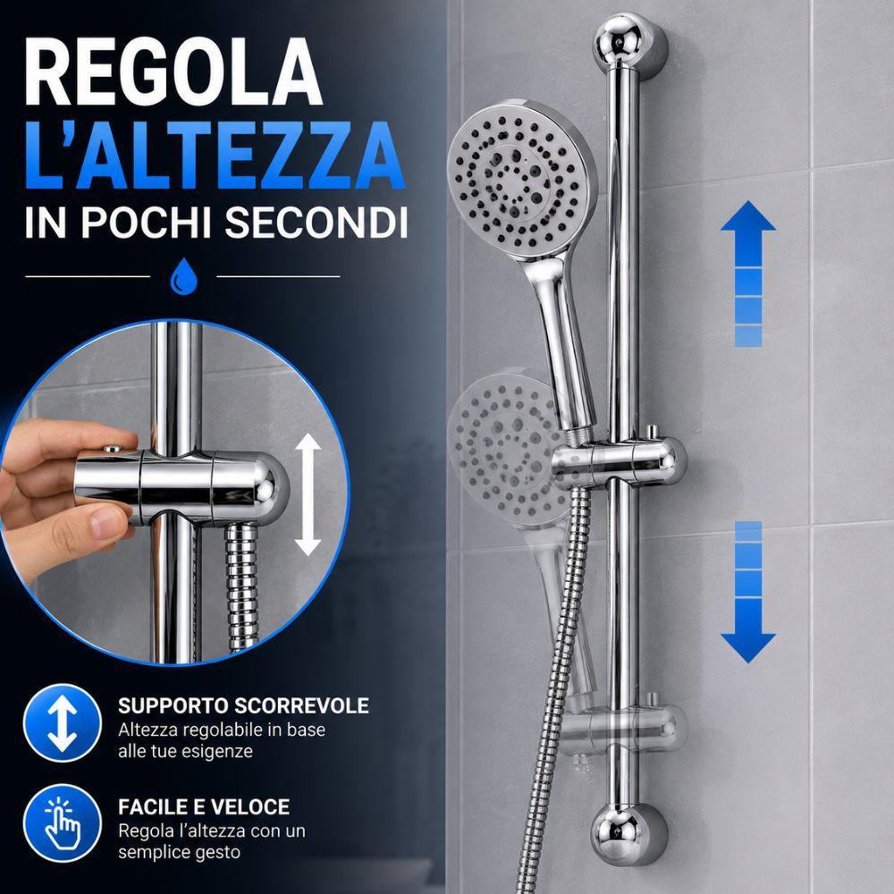 set doccia saliscendi con doccetta multifunzione e flessibile in acciaio cromato - foto 3 set doccia saliscendi con doccetta multifunzione e flessibile in acciaio cromato - foto 3