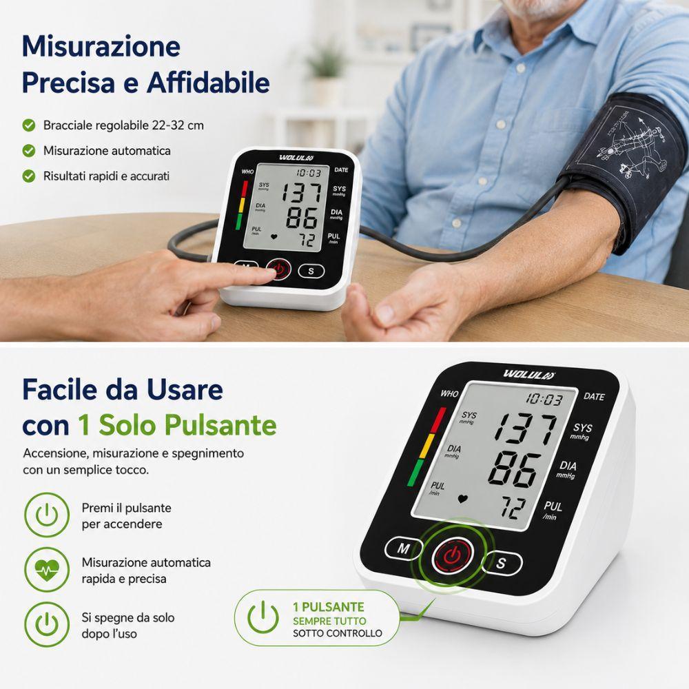 Misuratore di pressione digitale automatico con display LCD, visualizzazione letture pressione arteriosa