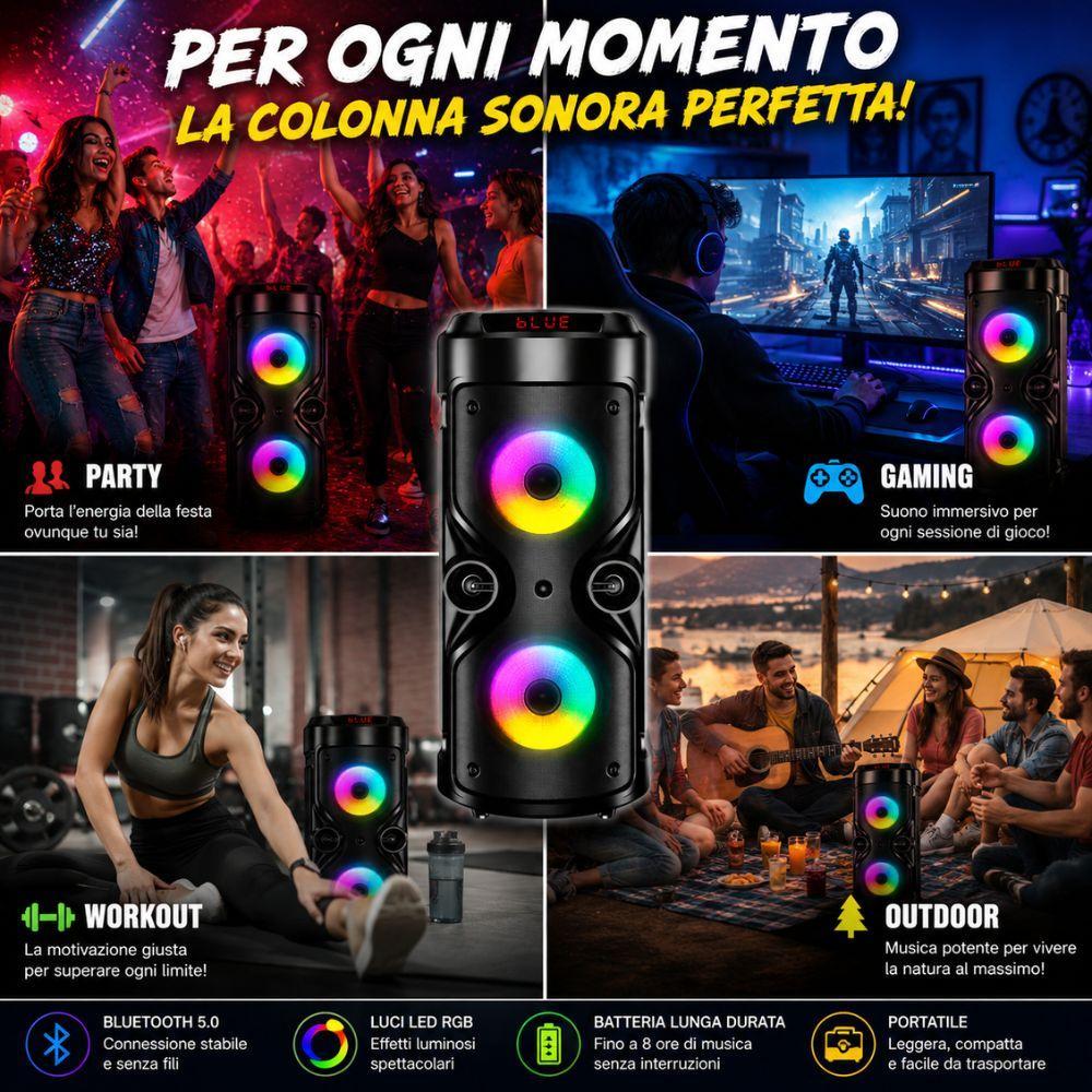  cassa speaker bluetooth rgb portatile super bass usb tf led wireless - foto 3