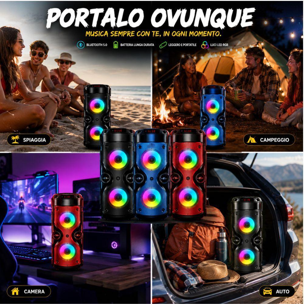  cassa speaker bluetooth rgb portatile super bass usb tf led wireless - foto 5