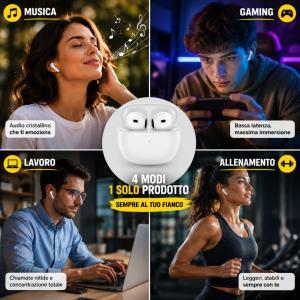 Auricolari wireless bluetooth 5.3 tws stereo con touch control e case ricarica