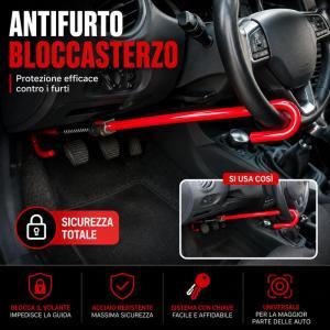 Antifurto bloccasterzo universale regolabile per auto con chiave in acciaio rinforzato