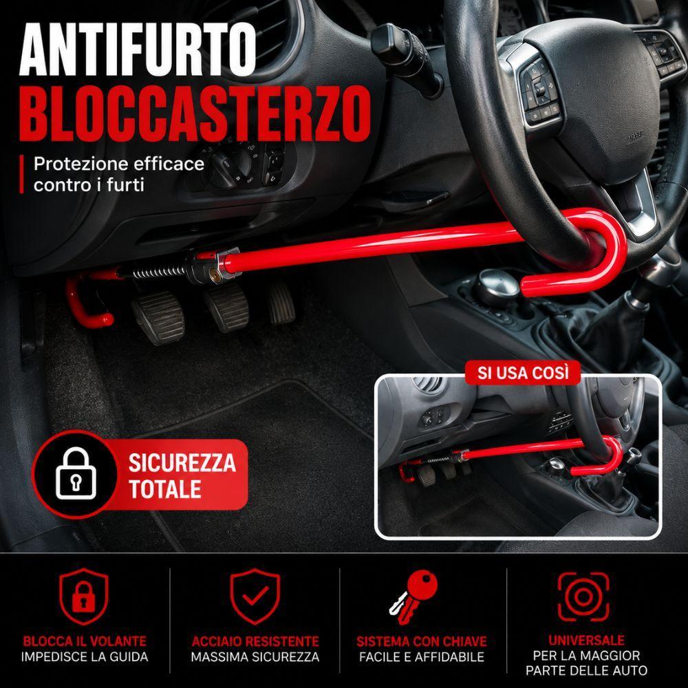  antifurto bloccasterzo universale regolabile per auto con chiave in acciaio rinforzato - foto 2